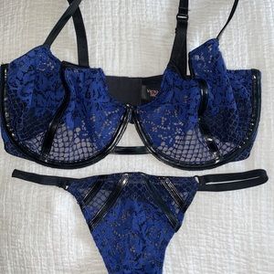 Very Sexy lace and faux leather balconet bra and matching panty